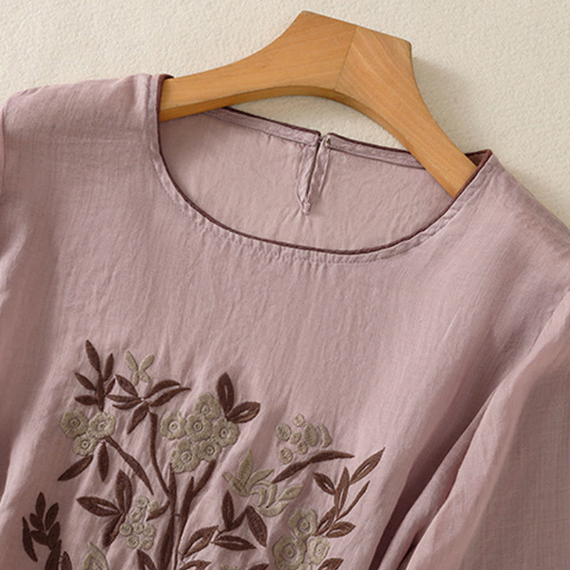 T-shirt da donna a maniche a tre quarti con ricamo floreale retrò Buddha Stones. - image 25