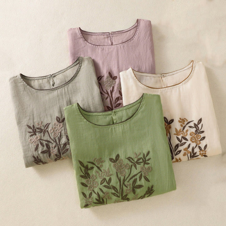T-shirt da donna a maniche a tre quarti con ricamo floreale retrò Buddha Stones. - image 32