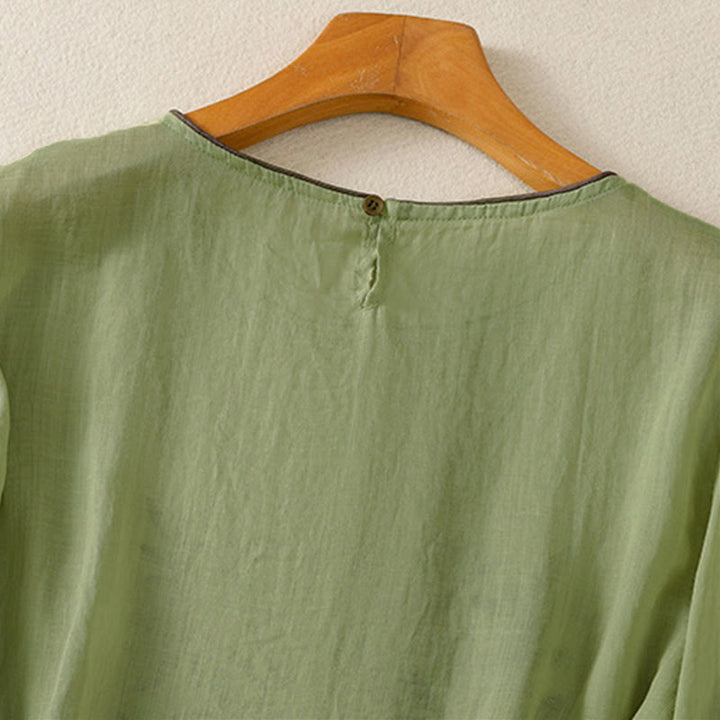 T-shirt da donna a maniche a tre quarti con ricamo floreale retrò Buddha Stones. - image 19