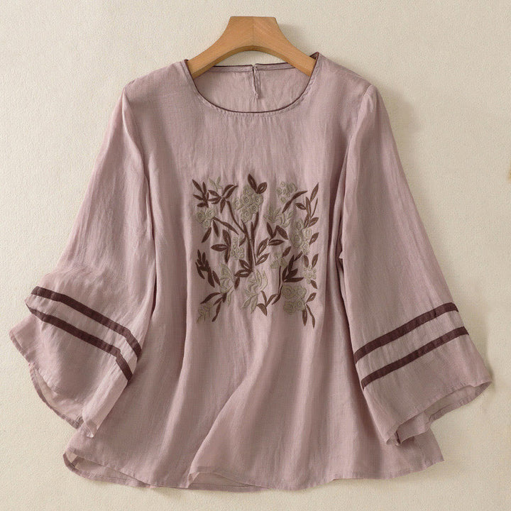 T-shirt da donna a maniche a tre quarti con ricamo floreale retrò Buddha Stones. - Prugna - US8-10, UK/AU12-14, EU40-42 (2XL) - image 23
