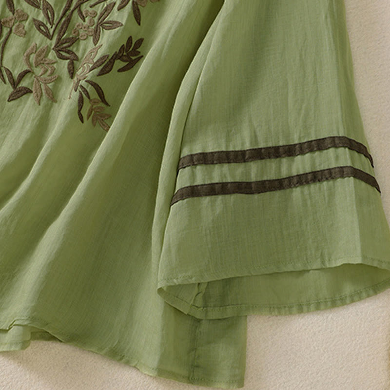 T-shirt da donna a maniche a tre quarti con ricamo floreale retrò Buddha Stones. - image 21