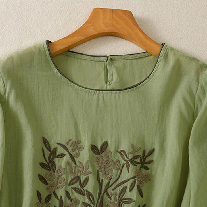 T-shirt da donna a maniche a tre quarti con ricamo floreale retrò Buddha Stones. - image 18