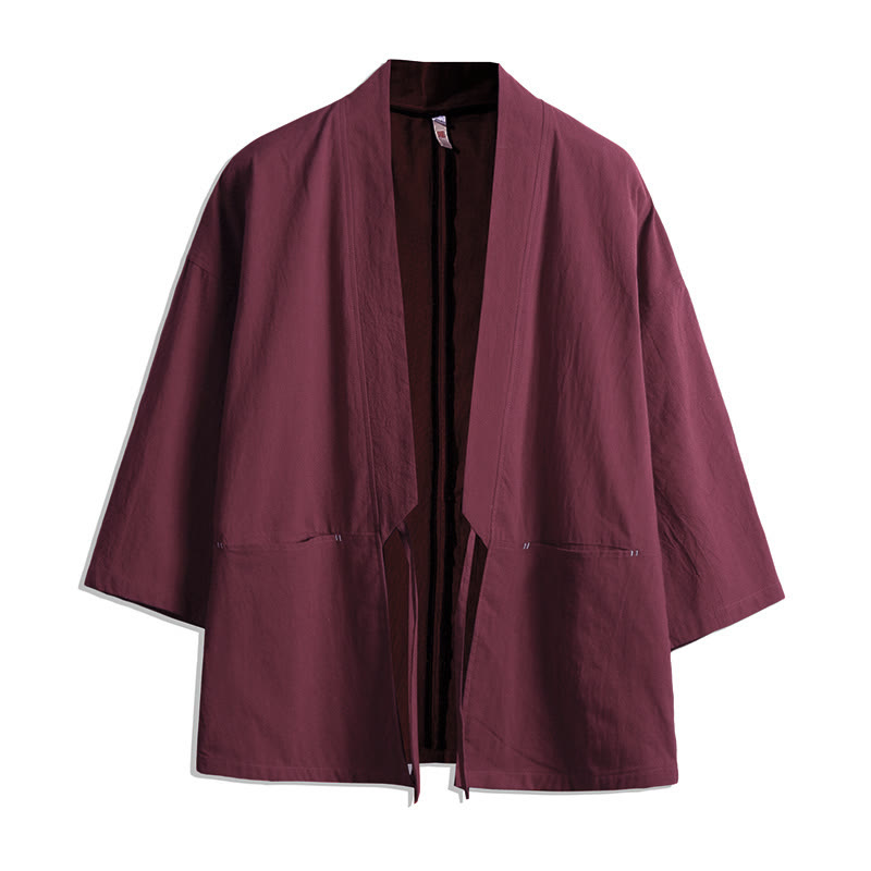 Kimono da uomo a maniche a tre quarti con lacci e stampa Buddha Stones, tinta unita. - Rosso Indiano - US/UK/AU48, EU58 (5XL) - image 6