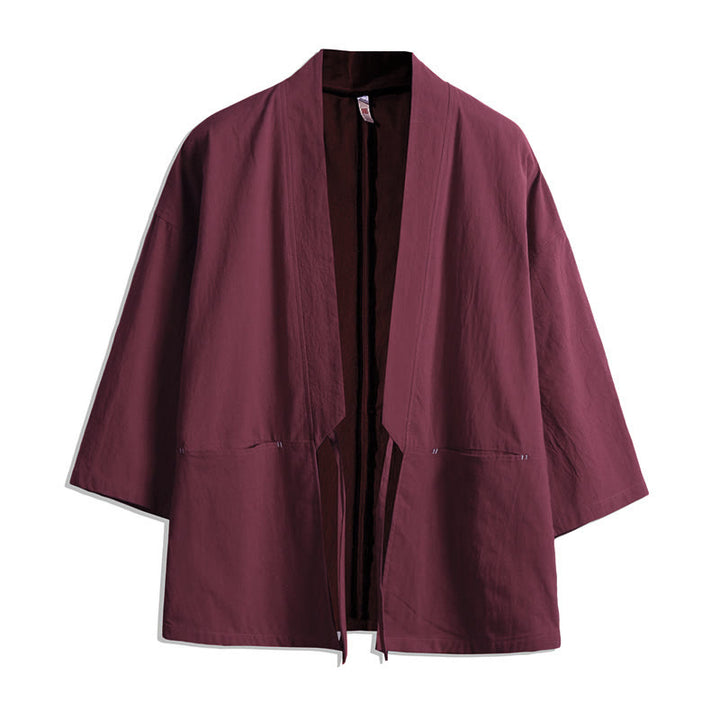 Kimono da uomo a maniche a tre quarti con lacci e stampa Buddha Stones, tinta unita. - Rosso Indiano - US/UK/AU48, EU58 (5XL) - image 6