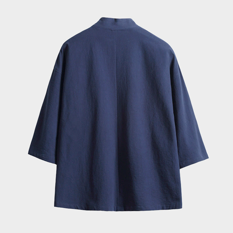 Kimono da uomo a maniche a tre quarti con lacci e stampa Buddha Stones, tinta unita. - image 1