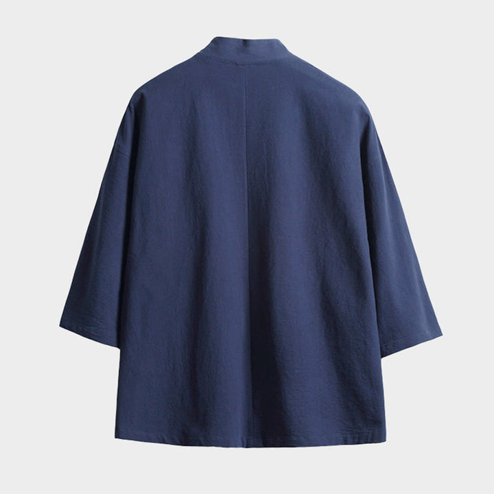 Kimono da uomo a maniche a tre quarti con lacci e stampa Buddha Stones, tinta unita. - image 1
