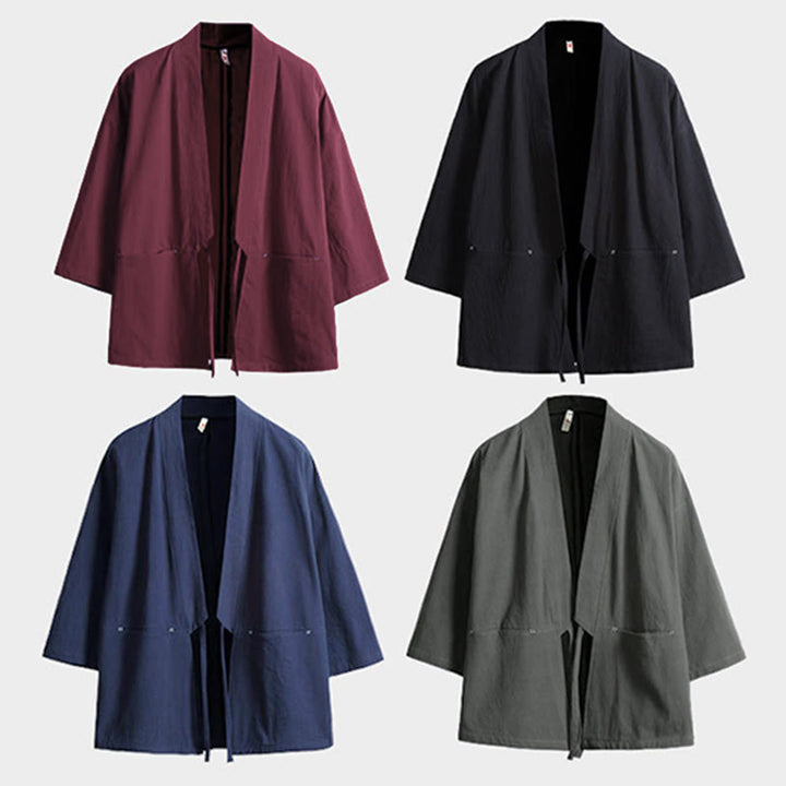 Kimono da uomo a maniche a tre quarti con lacci e stampa Buddha Stones, tinta unita. - image 16