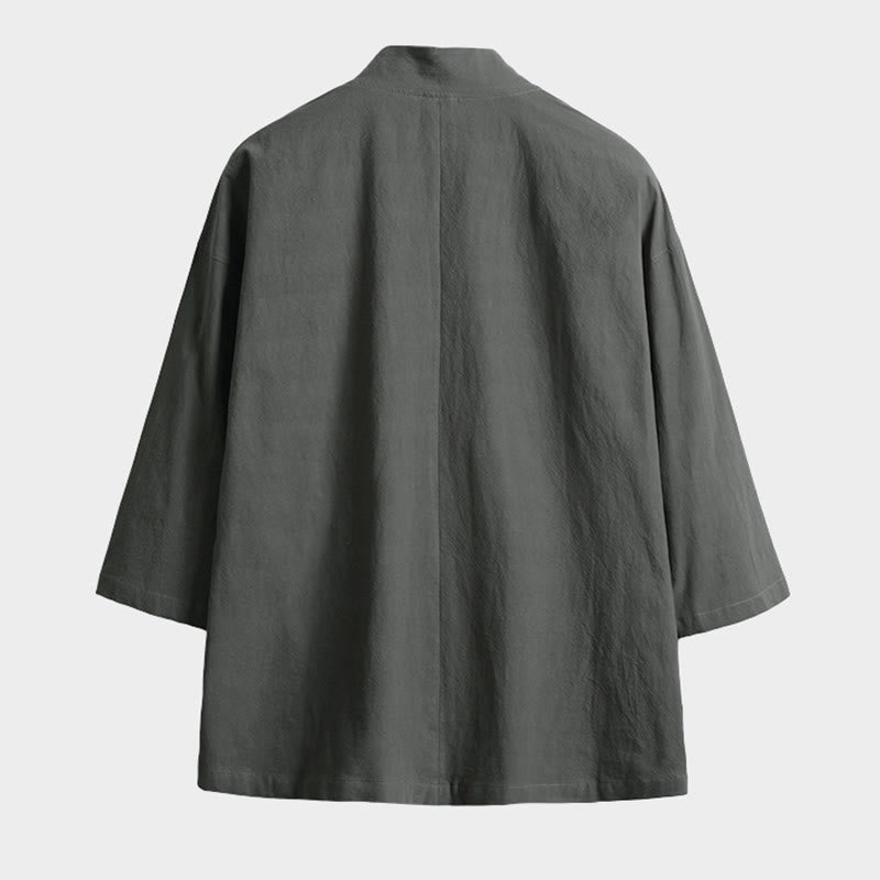Kimono da uomo a maniche a tre quarti con lacci e stampa Buddha Stones, tinta unita. - image 5