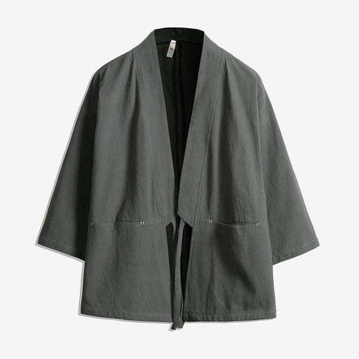 Kimono da uomo a maniche a tre quarti con lacci e stampa Buddha Stones, tinta unita. - Grigio - US/UK/AU48, EU58 (5XL) - image 4