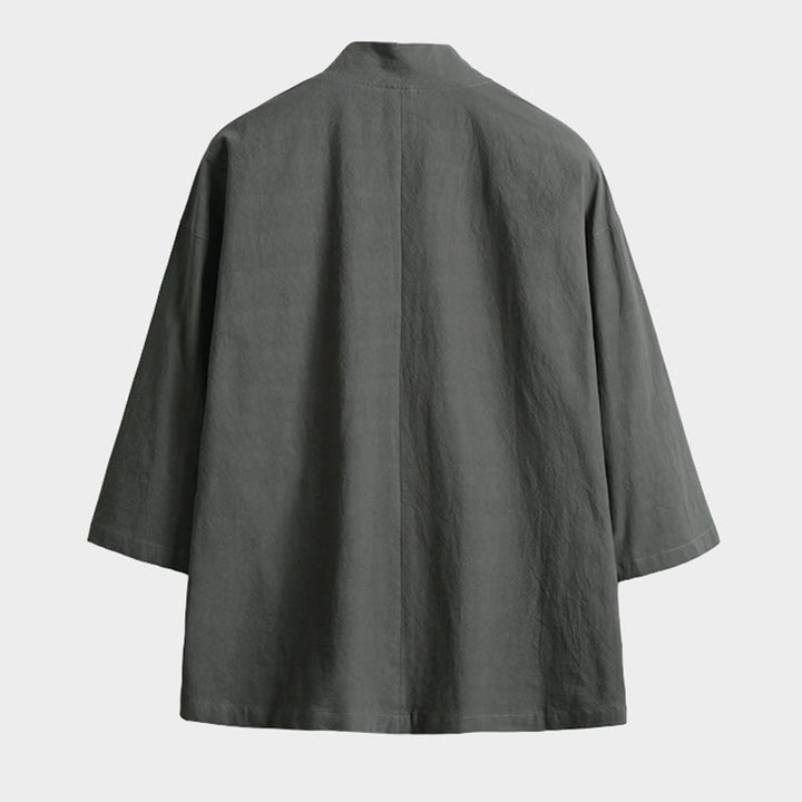 Kimono da uomo a maniche a tre quarti con lacci e stampa Buddha Stones, tinta unita. - image 5