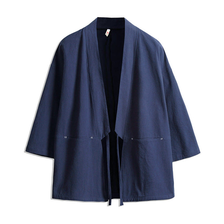 Kimono da uomo a maniche a tre quarti con lacci e stampa Buddha Stones, tinta unita. - SteelBlue - US/UK/AU48, EU58 (5XL) - image 0
