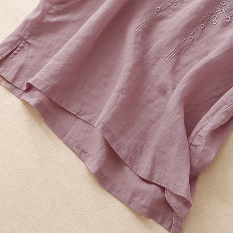 Camicia da donna casual con scollo a V e ricami floreali, modello Buddha Stones, a maniche corte e vestibilità ampia. - image 9
