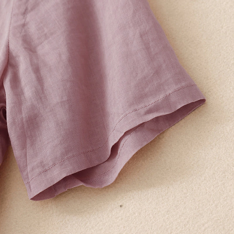 Camicia da donna casual con scollo a V e ricami floreali, modello Buddha Stones, a maniche corte e vestibilità ampia. - image 10