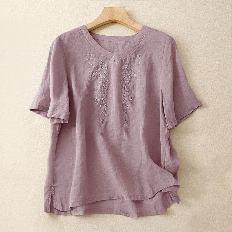 Camicia da donna casual con scollo a V e ricami floreali, modello Buddha Stones, a maniche corte e vestibilità ampia. - Cardo - US8-10, UK/AU12-14, EU40-42 (2XL) - image 6