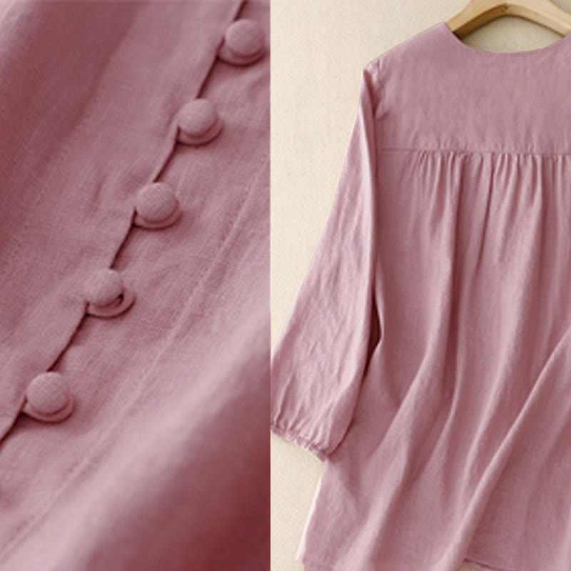 Camicia da donna a maniche lunghe con scollo a V e motivo Buddha Stones - image 3
