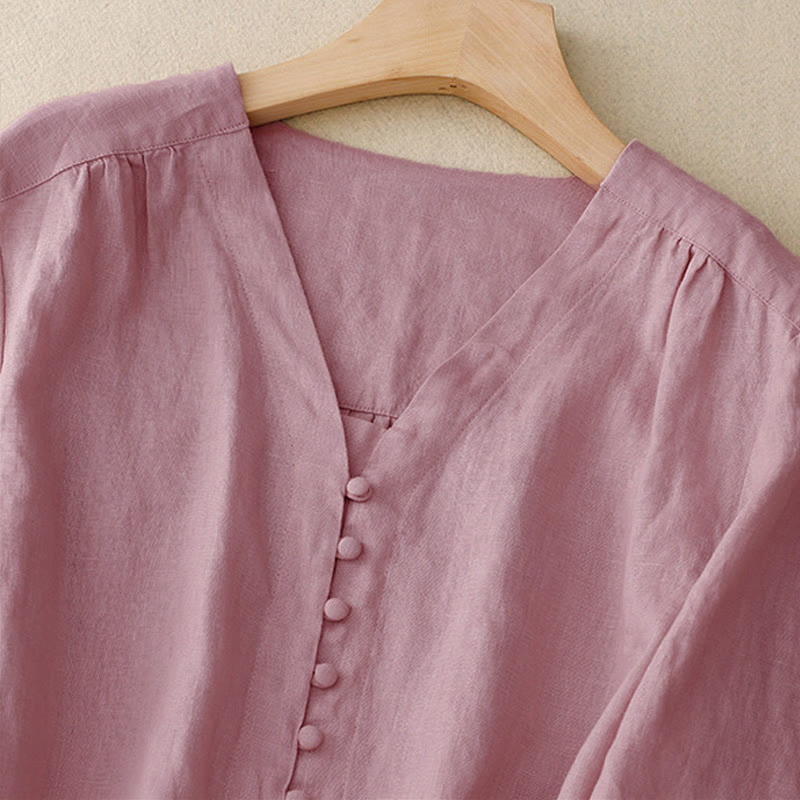 Camicia da donna a maniche lunghe con scollo a V e motivo Buddha Stones - image 1