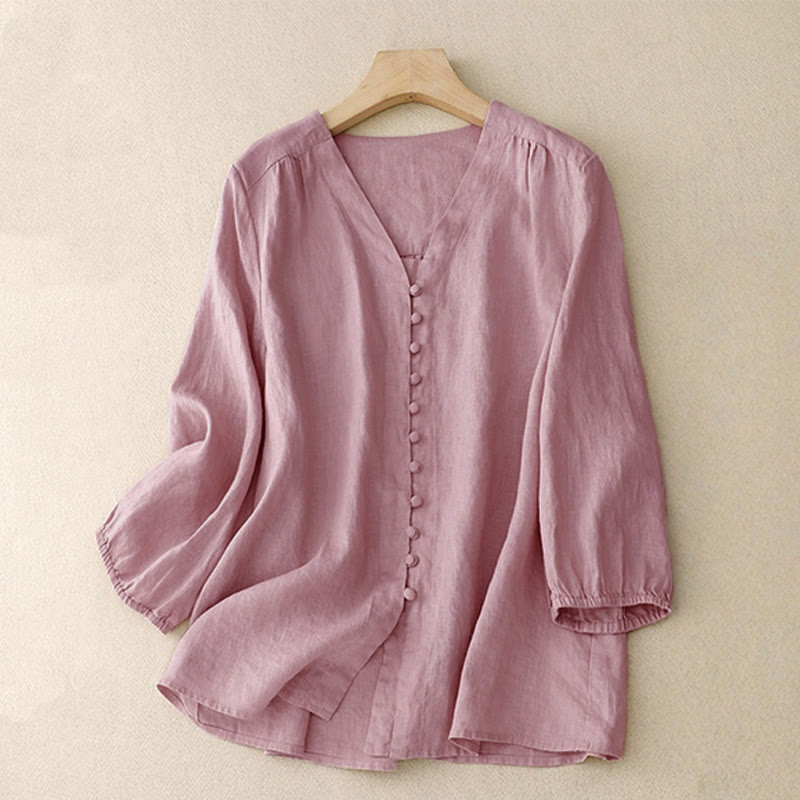 Camicia da donna a maniche lunghe con scollo a V e motivo Buddha Stones - Rosa - US8-10, UK/AU12-14, EU40-42 (2XL) - image 0