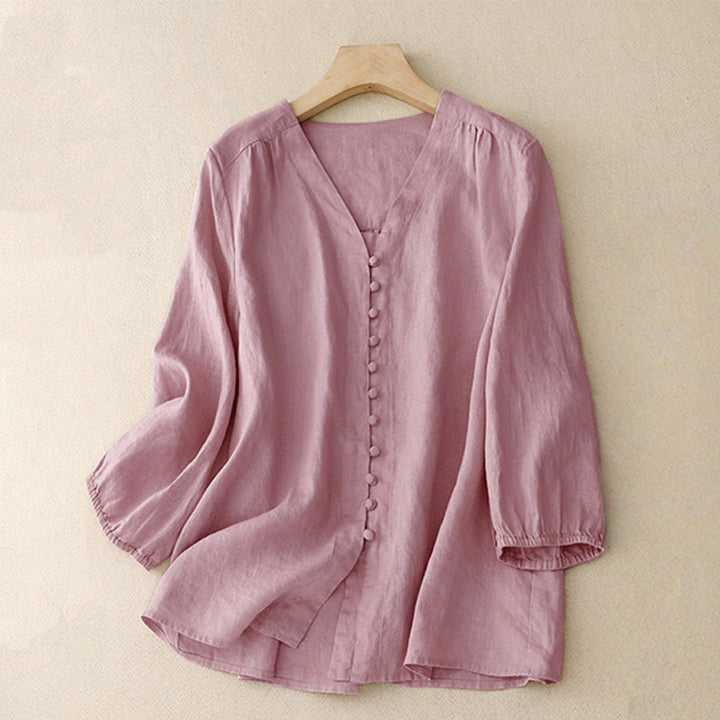 Camicia da donna a maniche lunghe con scollo a V e motivo Buddha Stones - Rosa - US8-10, UK/AU12-14, EU40-42 (2XL) - image 0
