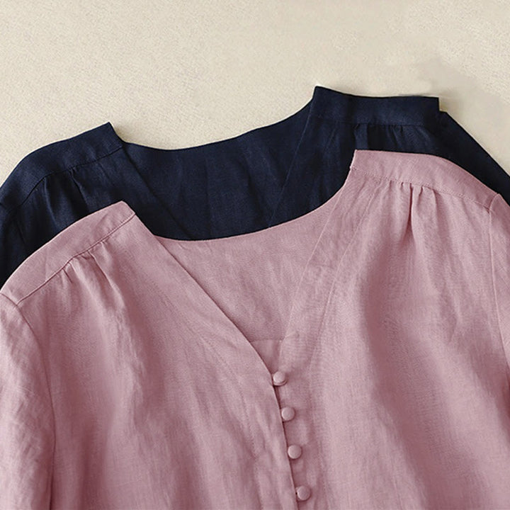 Camicia da donna a maniche lunghe con scollo a V e motivo Buddha Stones - image 12