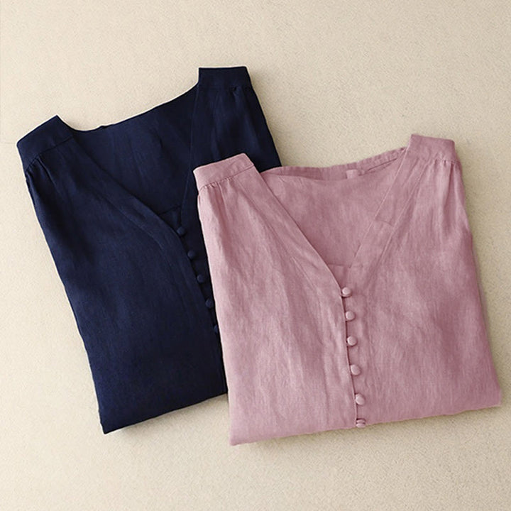 Camicia da donna a maniche lunghe con scollo a V e motivo Buddha Stones - image 11