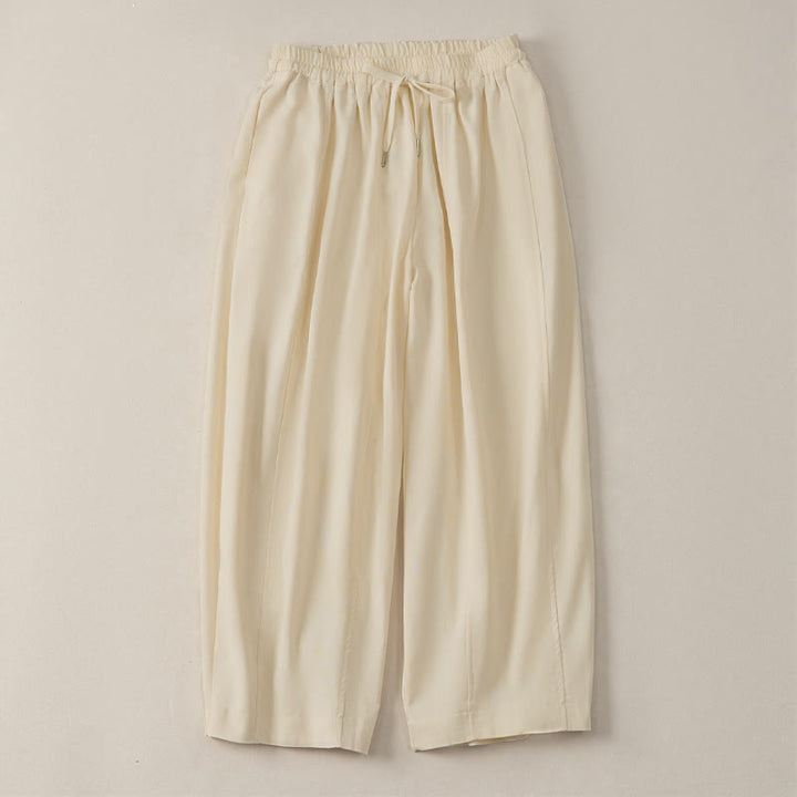 Buddha Stones Pantaloni corti estivi casual semplici con coulisse in cotone e lino tinta unita da donna, modello harem con tasca - image 3
