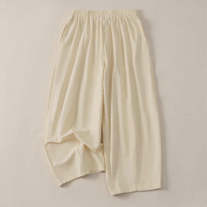 Buddha Stones Pantaloni corti estivi casual semplici con coulisse in cotone e lino tinta unita da donna, modello harem con tasca - image 2