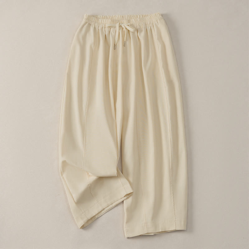 Buddha Stones Pantaloni corti estivi casual semplici con coulisse in cotone e lino tinta unita da donna, modello harem con tasca - Beige - US8-10, UK/AU12-14, EU40-42 (2XL) - image 0