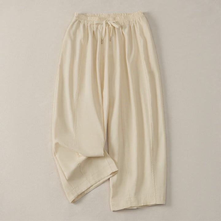 Buddha Stones Pantaloni corti estivi casual semplici con coulisse in cotone e lino tinta unita da donna, modello harem con tasca - Beige - US8-10, UK/AU12-14, EU40-42 (2XL) - image 0