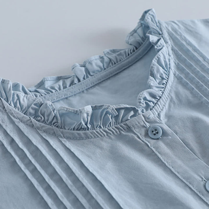 Buddha Stones Camicia da donna a maniche lunghe, tinta unita, con bottoni e pieghe, stile primaverile, casual vintage. - image 2