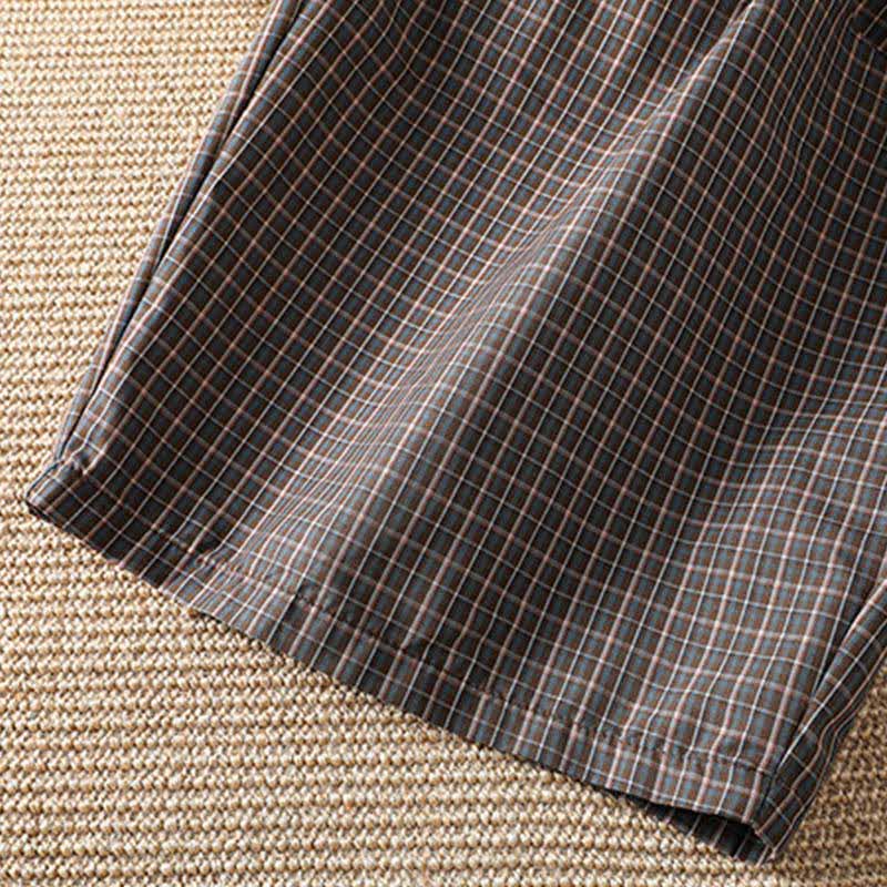 Buddha Stones Pantaloni corti da donna a gamba larga con tasche, casual, a quadri marroni, per primavera/estate. - image 9