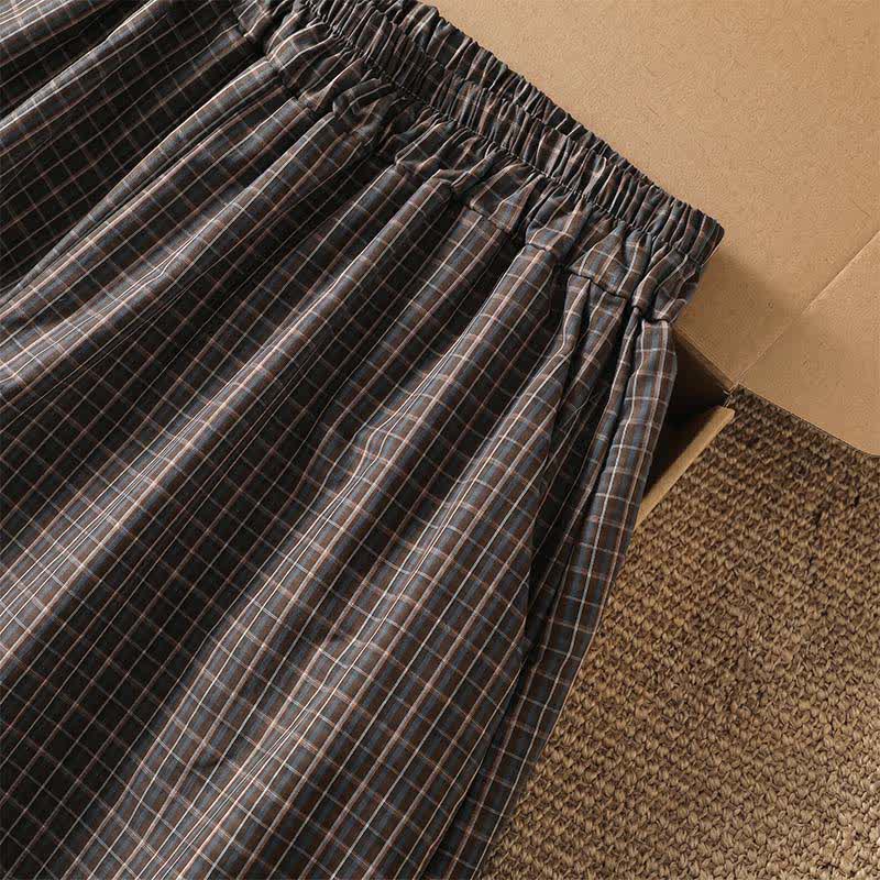Buddha Stones Pantaloni corti da donna a gamba larga con tasche, casual, a quadri marroni, per primavera/estate. - image 6