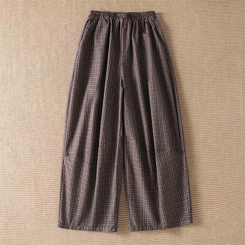Buddha Stones Pantaloni corti da donna a gamba larga con tasche, casual, a quadri marroni, per primavera/estate. - Siena - US8-10, UK/AU12-14, EU40-42 (2XL) - image 0