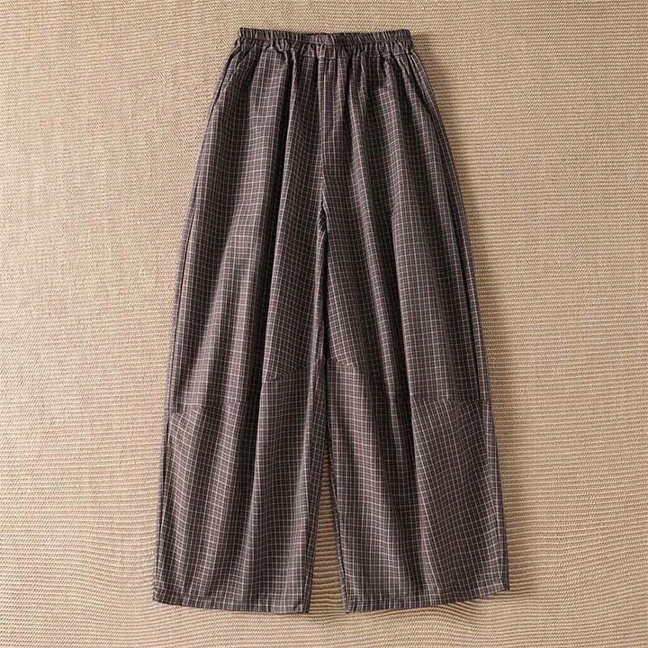 Buddha Stones Pantaloni corti da donna a gamba larga con tasche, casual, a quadri marroni, per primavera/estate. - Siena - US8-10, UK/AU12-14, EU40-42 (2XL) - image 0