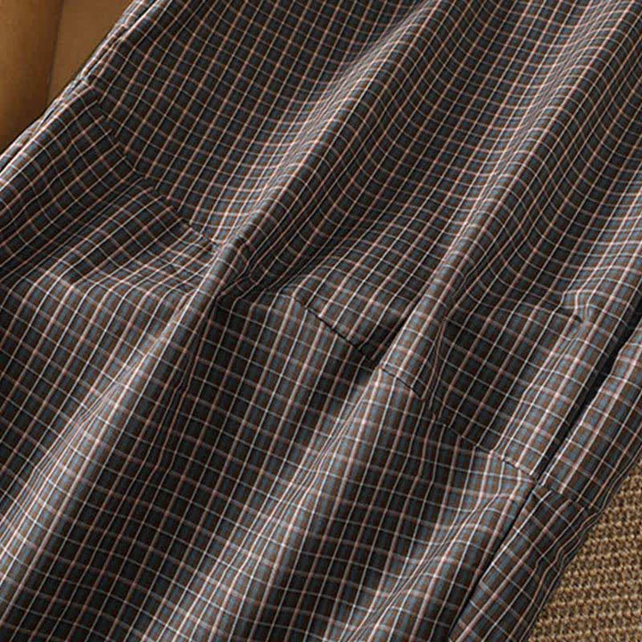 Buddha Stones Pantaloni corti da donna a gamba larga con tasche, casual, a quadri marroni, per primavera/estate. - image 8