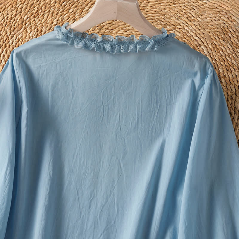 Buddha Stones Camicia da donna estiva casual ed elegante con scollo a V, maniche a tre quarti e volant, a strati. - image 13
