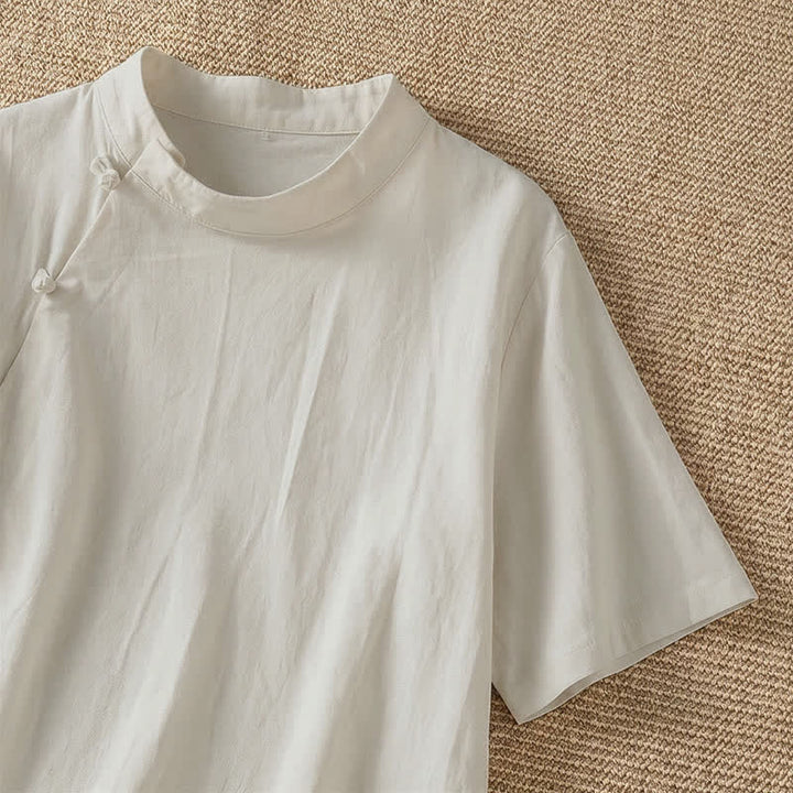 Buddha Stones Camicia da donna estiva casual a maniche corte con scollo rotondo e bottoni a rana, stile Tang. - image 8