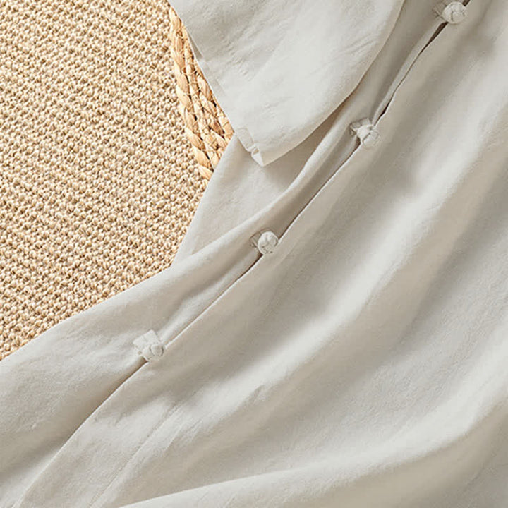 Buddha Stones Camicia da donna estiva casual a maniche corte con scollo rotondo e bottoni a rana, stile Tang. - image 10