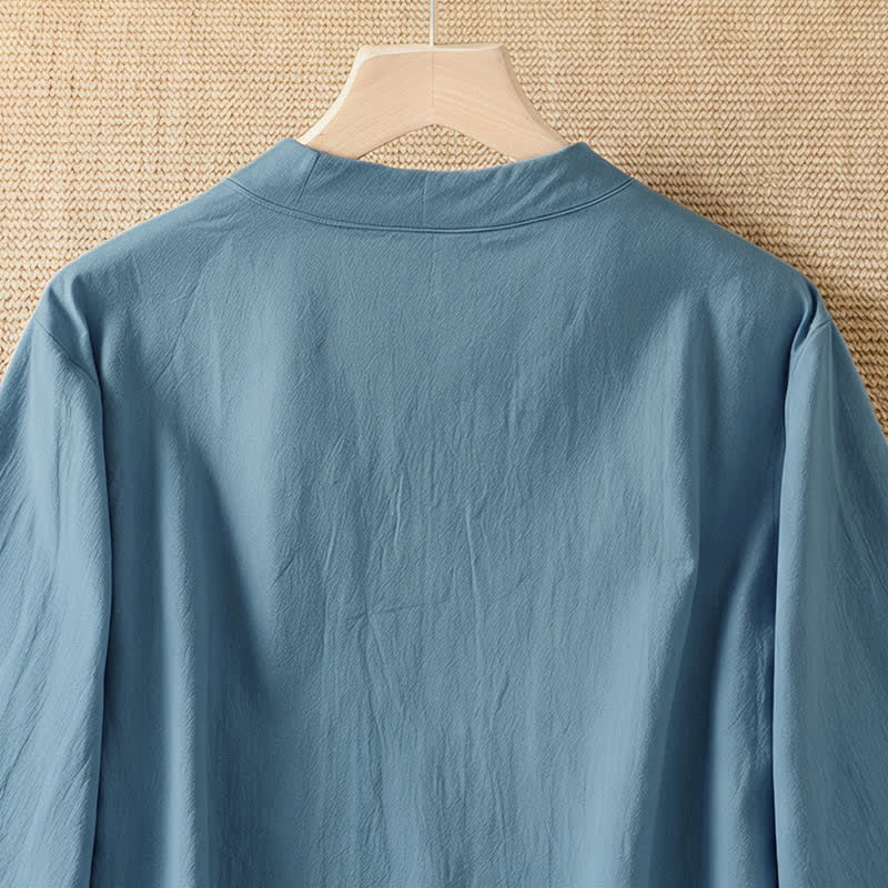 Buddha Stones Camicia da donna estiva casual a maniche corte con scollo rotondo e bottoni a rana, stile Tang. - image 2