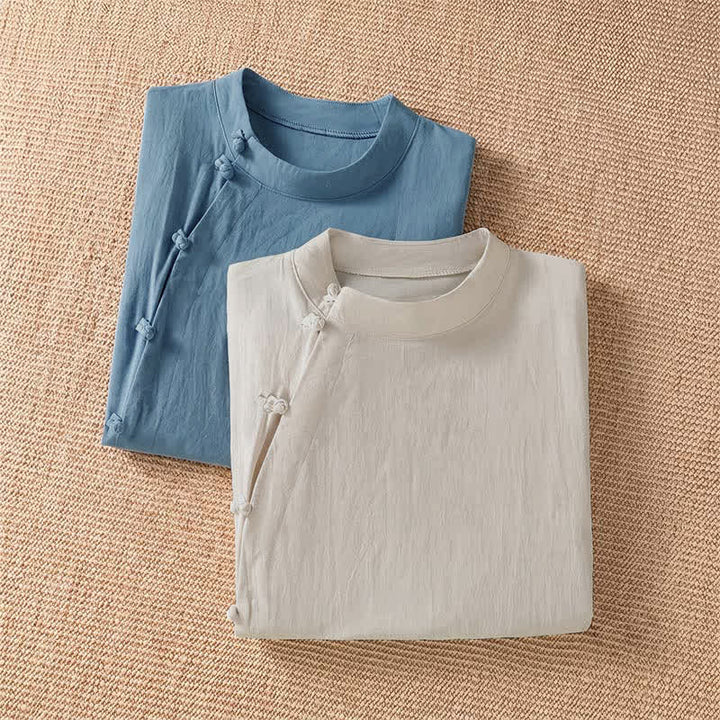 Buddha Stones Camicia da donna estiva casual a maniche corte con scollo rotondo e bottoni a rana, stile Tang. - image 15