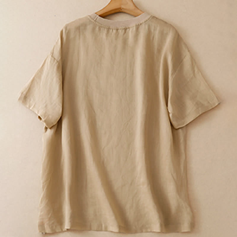 Buddha Stones T-shirt da donna a maniche corte, stile vintage, con stampa floreale e patchwork, perfette per l'estate. - image 1