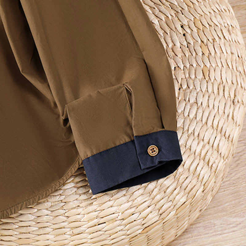 Buddha Stones Camicia da donna estiva casual minimalista a maniche lunghe con bordi a contrasto e tasca applicata. - image 17