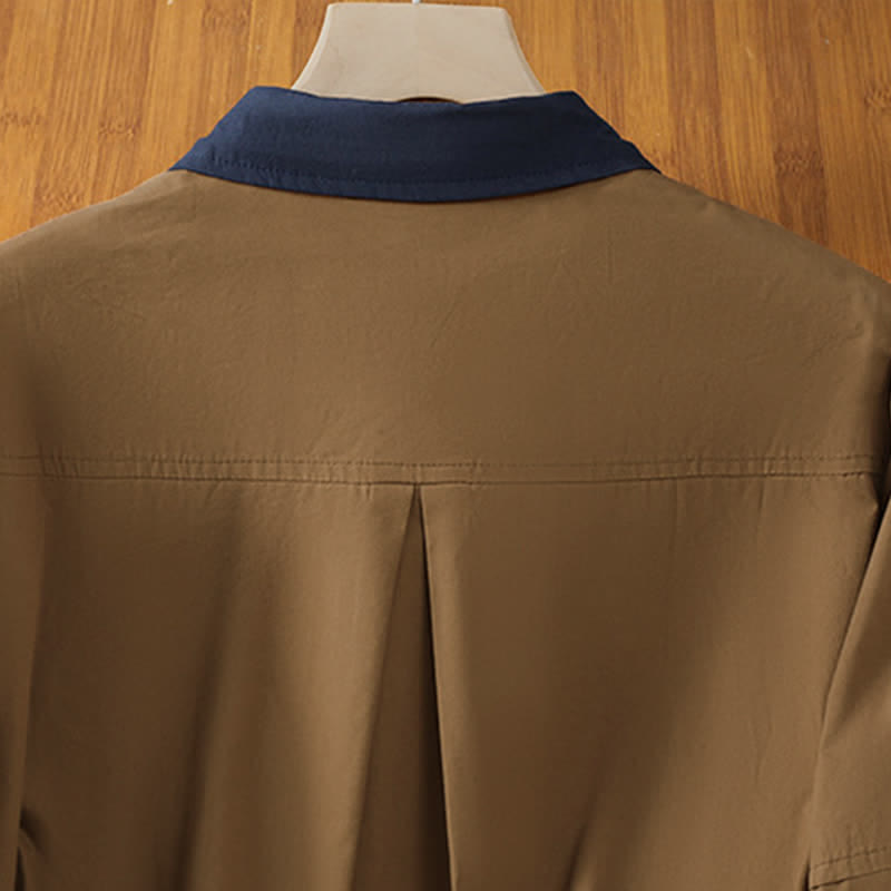Buddha Stones Camicia da donna estiva casual minimalista a maniche lunghe con bordi a contrasto e tasca applicata. - image 12