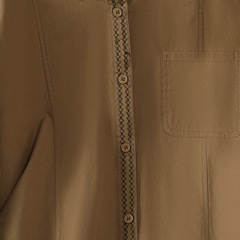 Buddha Stones Camicia da donna estiva casual minimalista a maniche lunghe con bordi a contrasto e tasca applicata. - image 15