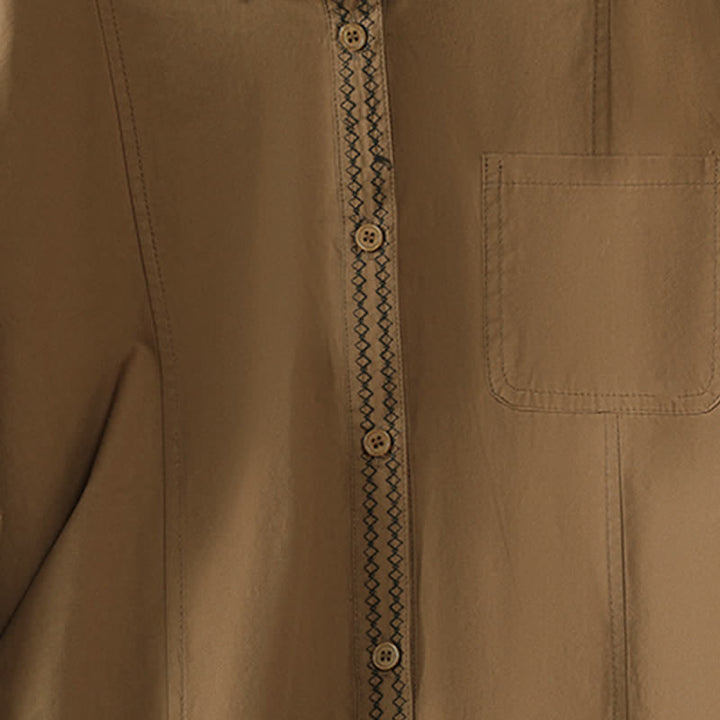 Buddha Stones Camicia da donna estiva casual minimalista a maniche lunghe con bordi a contrasto e tasca applicata. - image 15