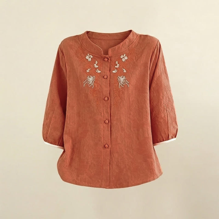 Buddha Stones Camicie estive da donna a maniche a tre quarti con ricami floreali in stile Tang vintage. - image 11