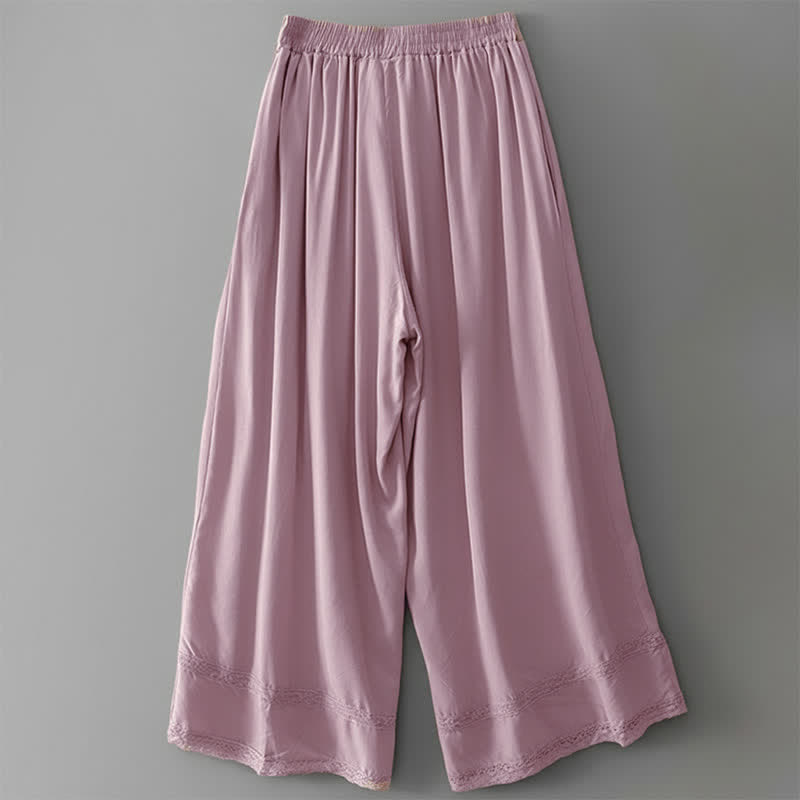 Buddha Stones Pantaloni estivi casual eleganti con coulisse, tinta unita, a gamba larga e tasche, da donna. - image 15