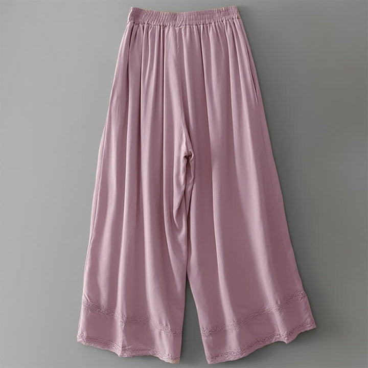 Buddha Stones Pantaloni estivi casual eleganti con coulisse, tinta unita, a gamba larga e tasche, da donna. - image 15