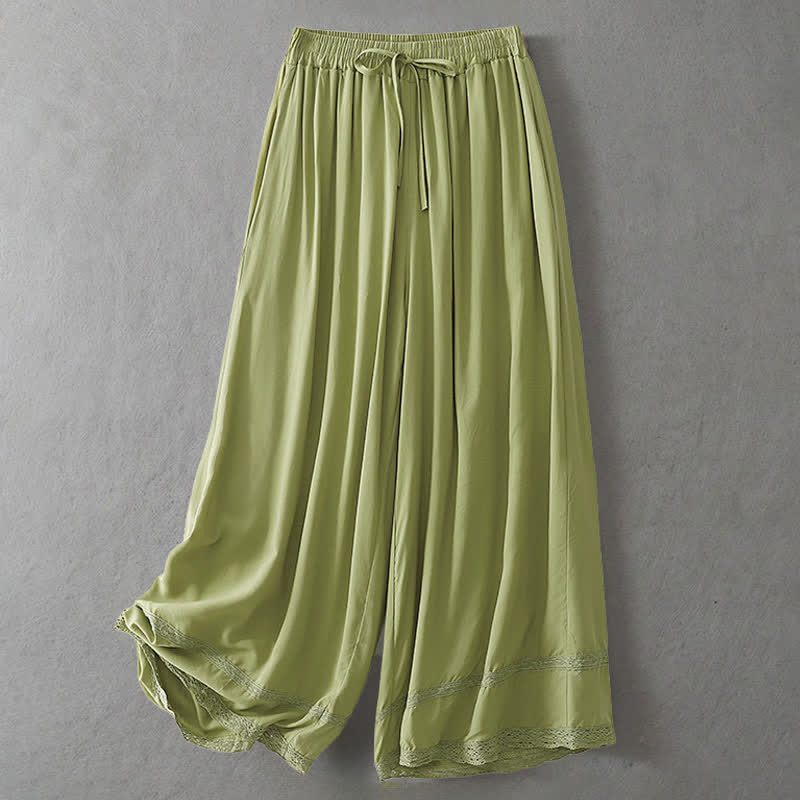 Buddha Stones Pantaloni estivi casual eleganti con coulisse, tinta unita, a gamba larga e tasche, da donna. - GialloVerde - US8-10, UK/AU12-14, EU40-42 (2XL) - image 0