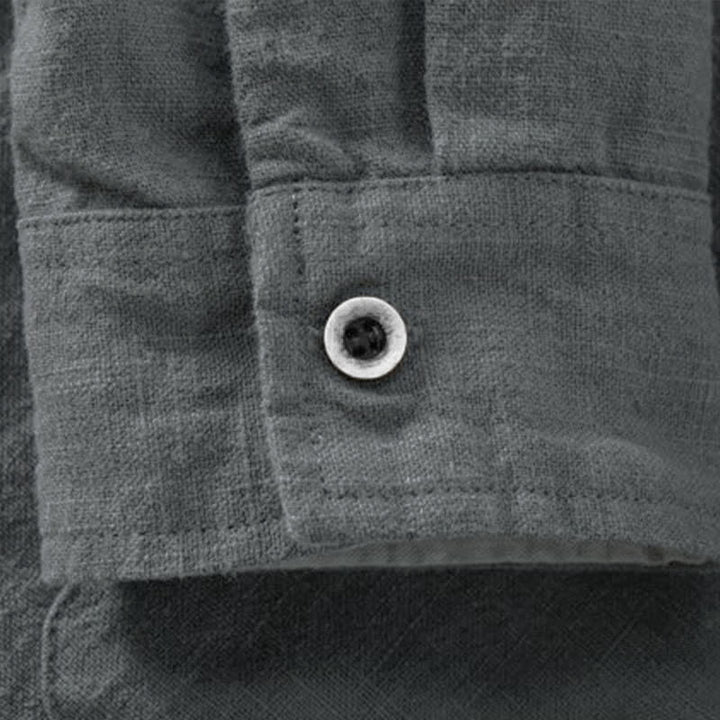 Buddha Stones Camicia da uomo a maniche lunghe, tinta unita, stile Tang, con colletto alla coreana, tinta unita, ideale per primavera/estate e casual, con taschino. - image 10
