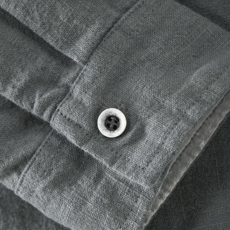 Buddha Stones Camicia da uomo a maniche lunghe, tinta unita, stile Tang, con colletto alla coreana, tinta unita, ideale per primavera/estate e casual, con taschino. - image 9